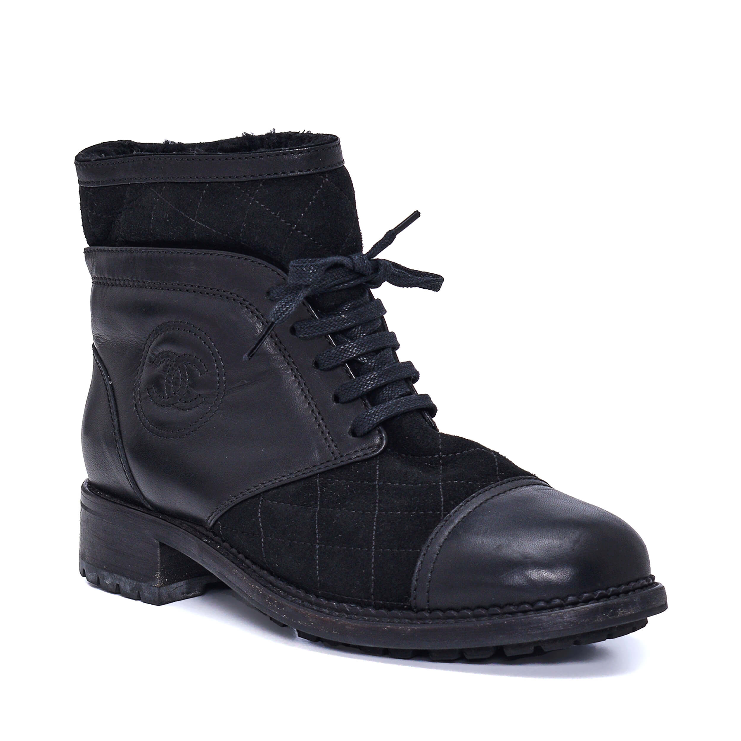 Chanel - Black Quilted Suede & Leather Boots